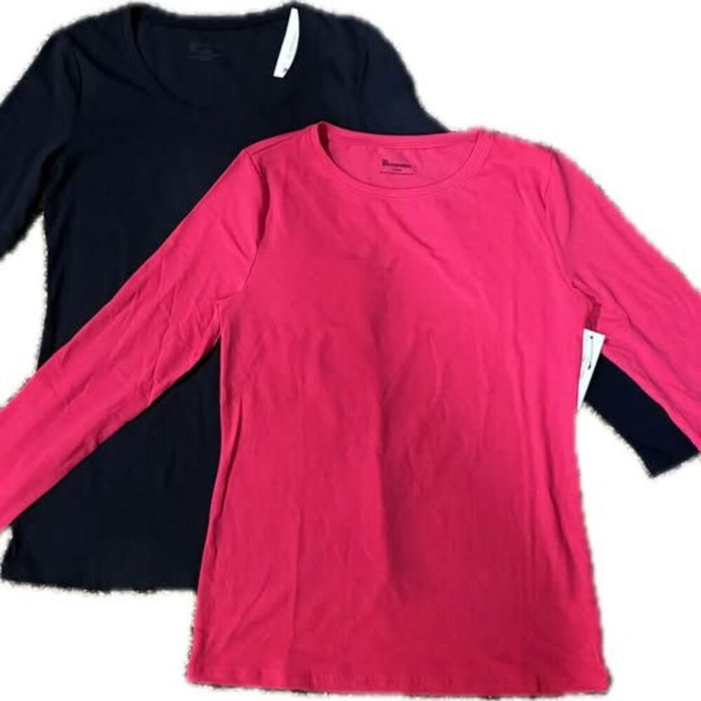 No Boundaries Womens Long Sleeve Tees 2-Pack Navy & Pink Shirts Small